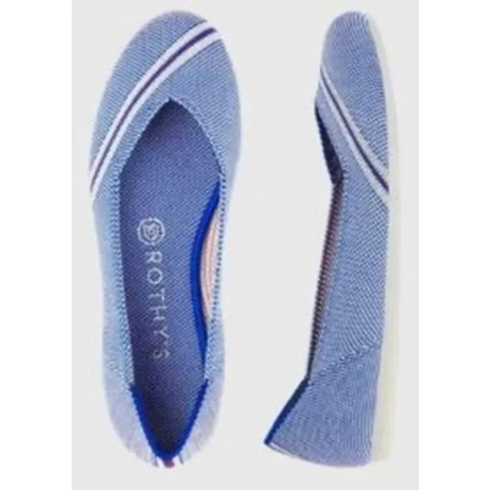 Rothy’s The Flat Retired Blue Reflective Strip Round Toe Women’s Sz. 8.5